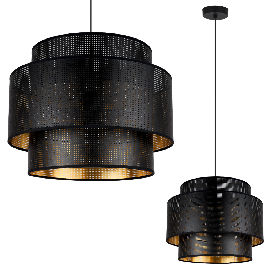 Lampa sufitowa wisząca Asti Trio czarna glamour 1xE27 abażur okrągły 35cm czarny/złoty siatka Light Home LH