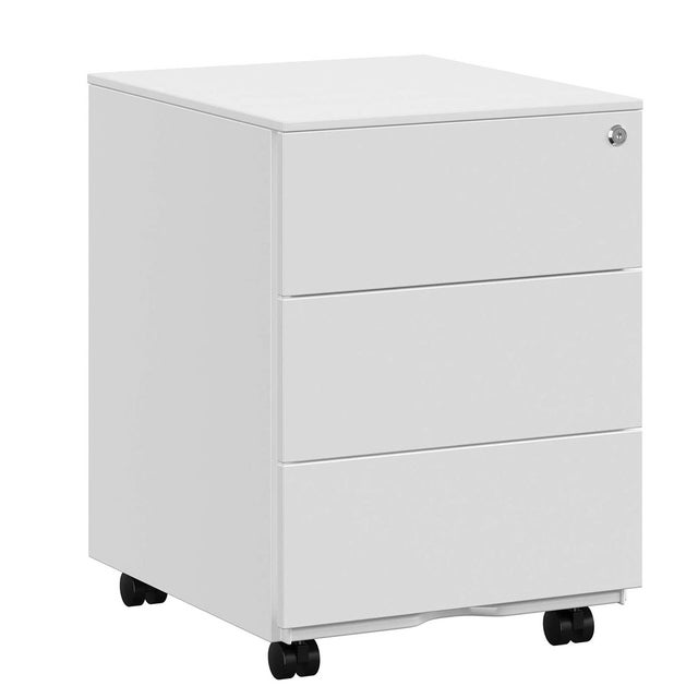 Archivador de acero con ruedas y cierre, 3 cajones para documentos de oficina, 39x45x55 cm, premontado, blanco