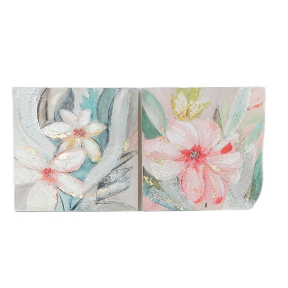 Cuadro dkd home decor 80 x 3,5 x 80 cm flores shabby chic (2 unidades)