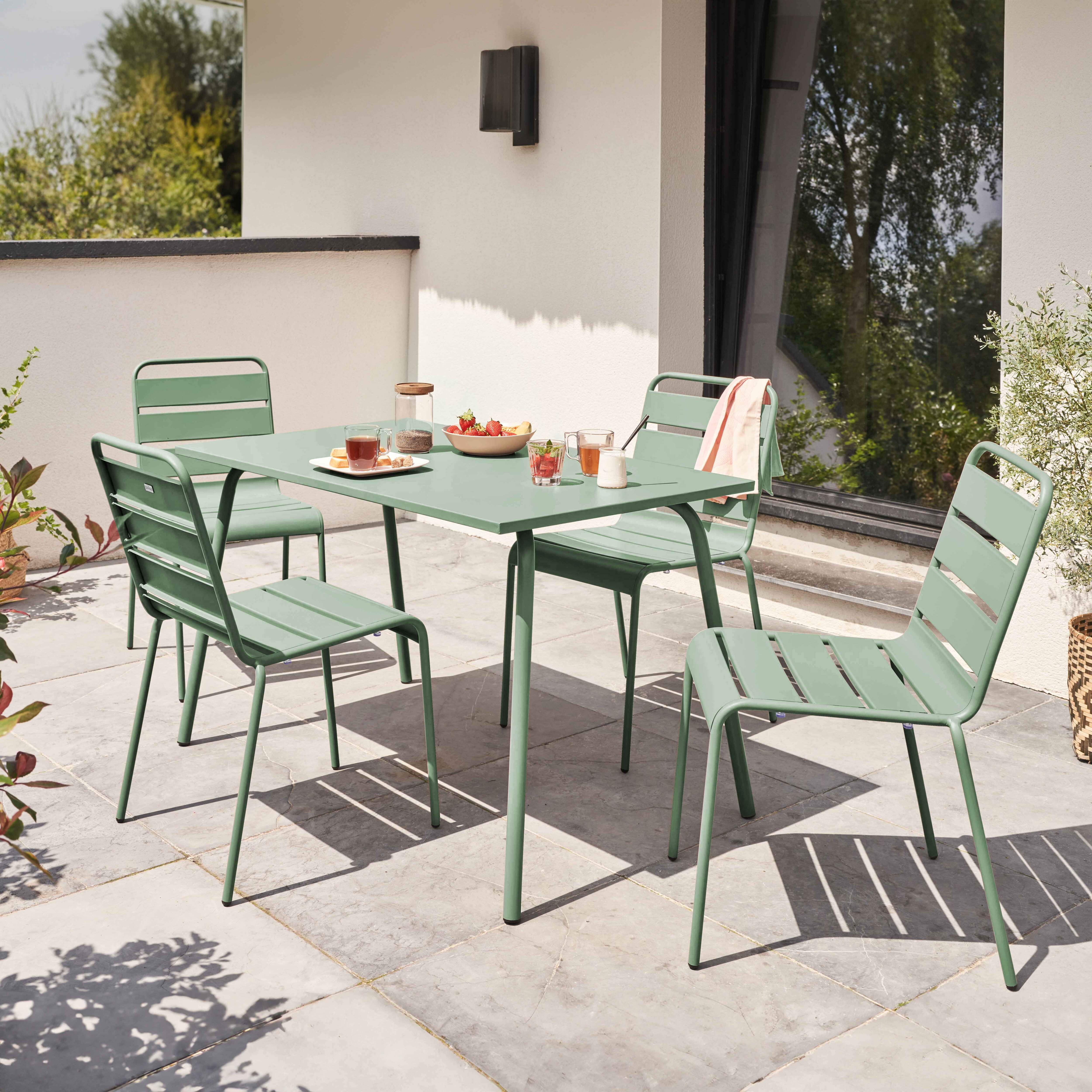 Tavolo da giardino e 8 poltrone in metallo verde salvia - Oviala