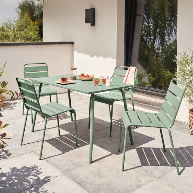 Tavolo da giardino e 8 poltrone in metallo verde salvia - Oviala Tavolo da giardino e 8 poltrone in metallo verde salvia - Oviala