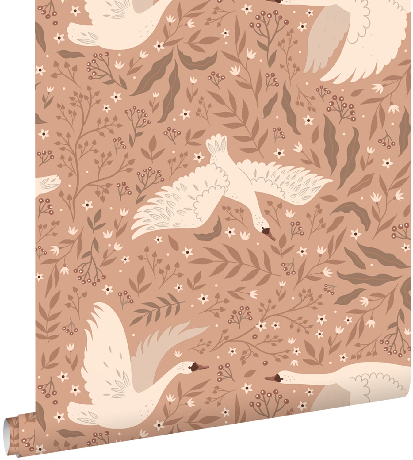 Tapeta łabędzie ciemnoróżowej terakoty - 50 x 900 cm - ESTAHOME