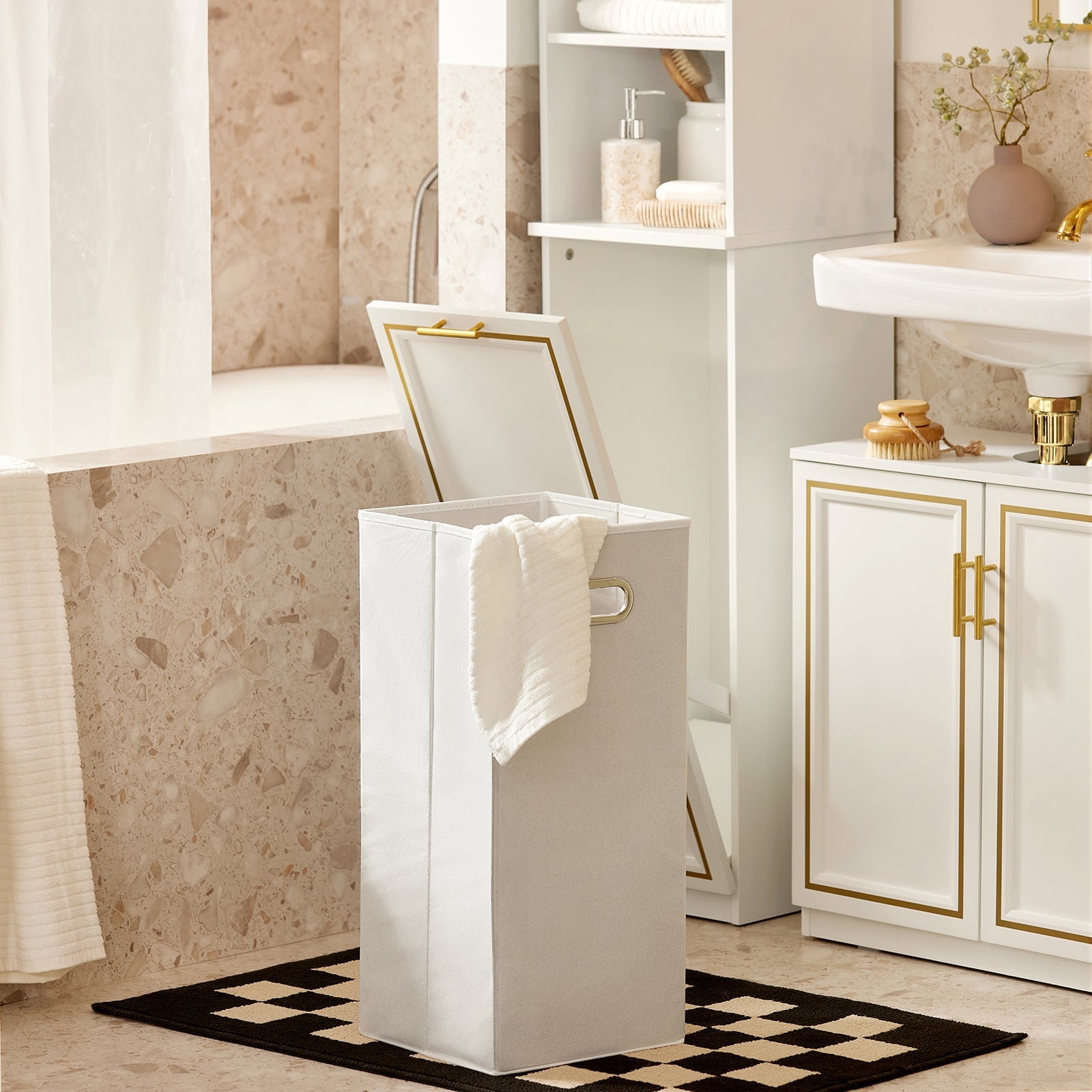 Armario Alto de Baño Mueble Baño Auxiliar Columna de Baño con 1 Puerta 2 estantes y 1 cesto 33 x 32 x 171 cm BZR87-W SoBuy ES - 6