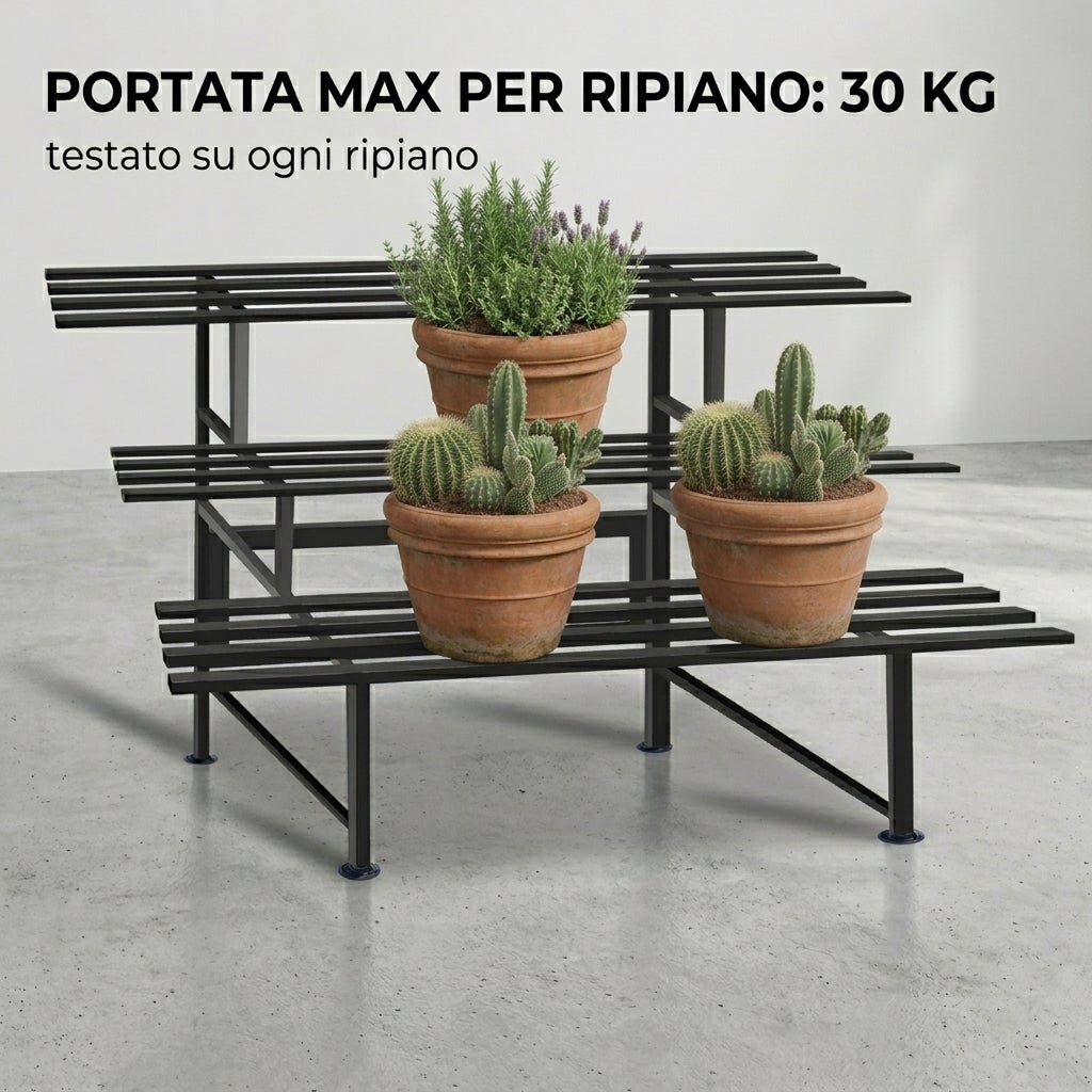 Scaffale portapiante portafiori fioriere giardino terrazzo grandi esterno interno acciaio verticale portavasi da esterno 3 RIP 120CM - 6