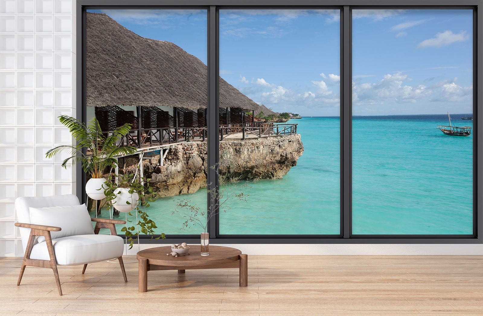 Papier peint panoramique intissé décoratif Trompe l'oeil baie vitrée - Paradisiaque - L260 cm x H156 cm - 3