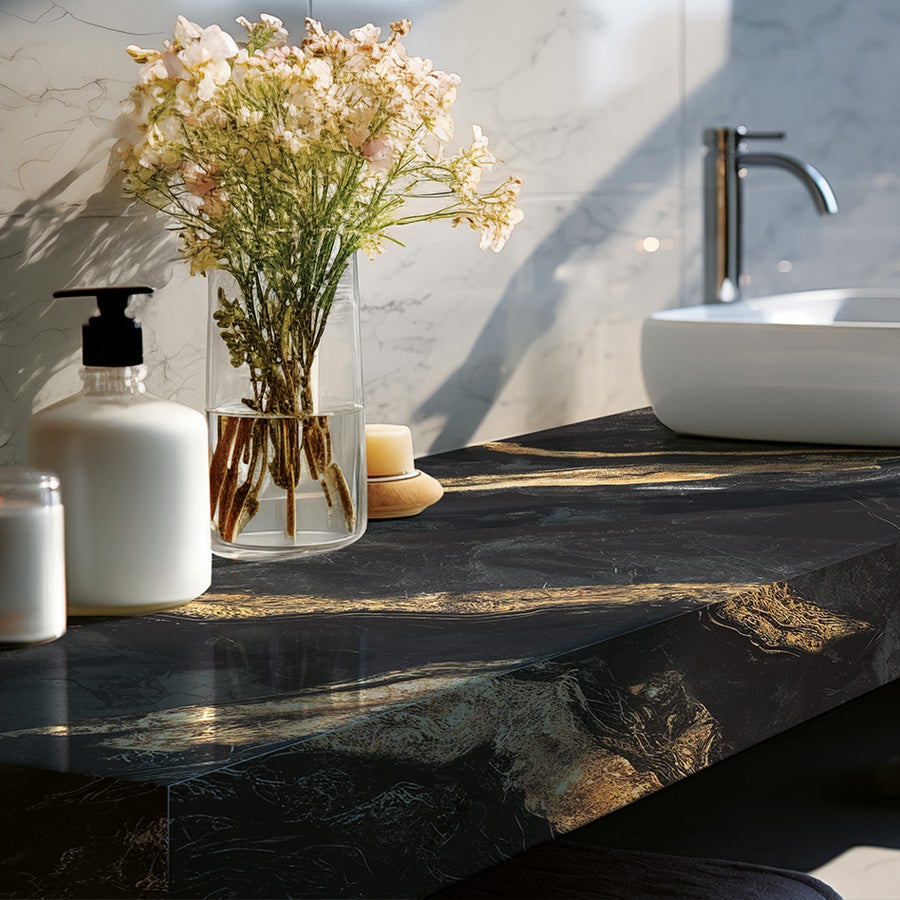 NERON: Vinyle adhésif pour plan de travail de cuisine et salle de bain. Résistant aux taches. Imperméable. Facile à poser et à nettoyer. 0,65x2m - 3