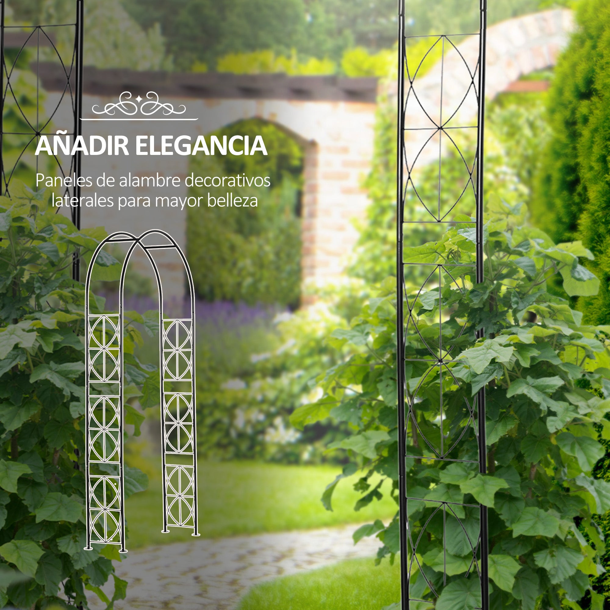 Arche métallique jardin roses/plantes grimpantes, support plantes, décoration, 114x30x230 cm, noir - 8