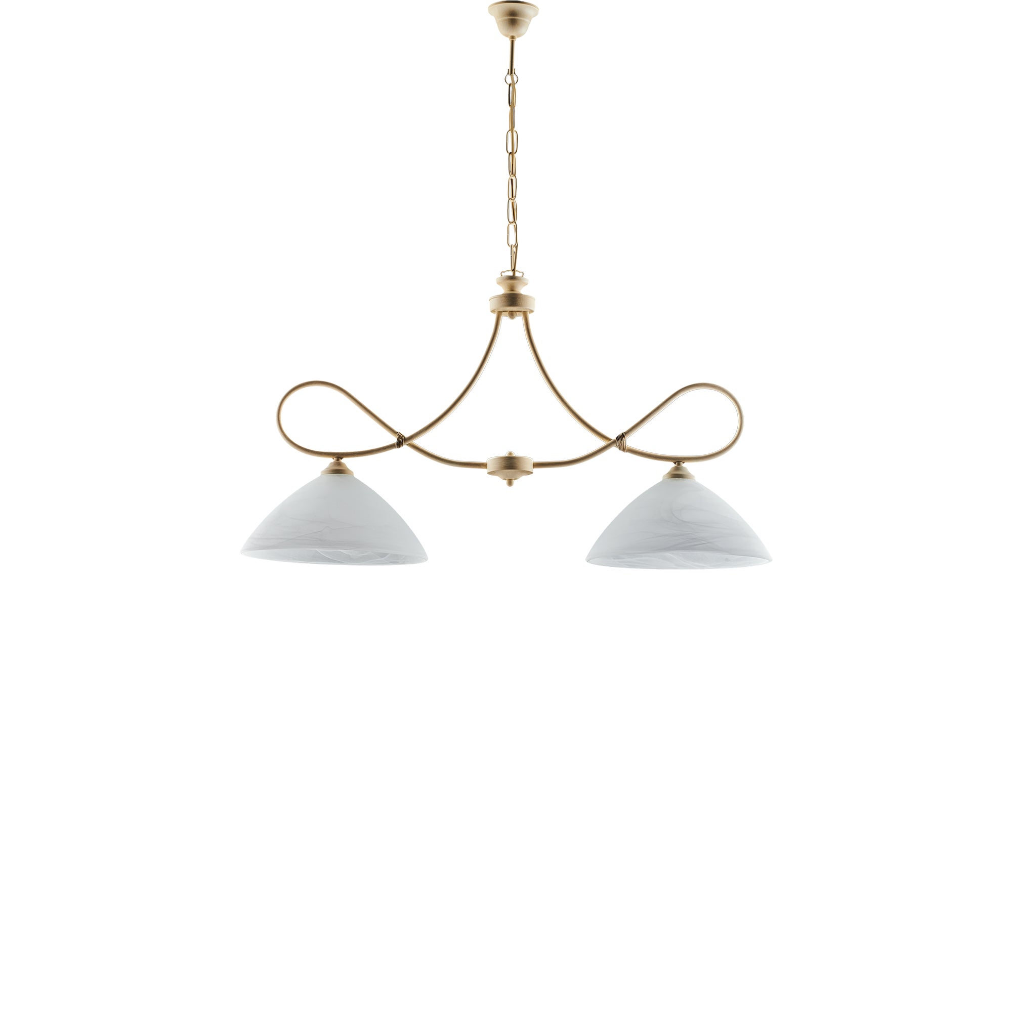 Lampadario Da Cucina A Bilanciere URSO STORE Bon-316 In Ferro Battuto Ruggine 2 Luci - 92 Cm, Altezza Regolabile, Made In Italy - 2