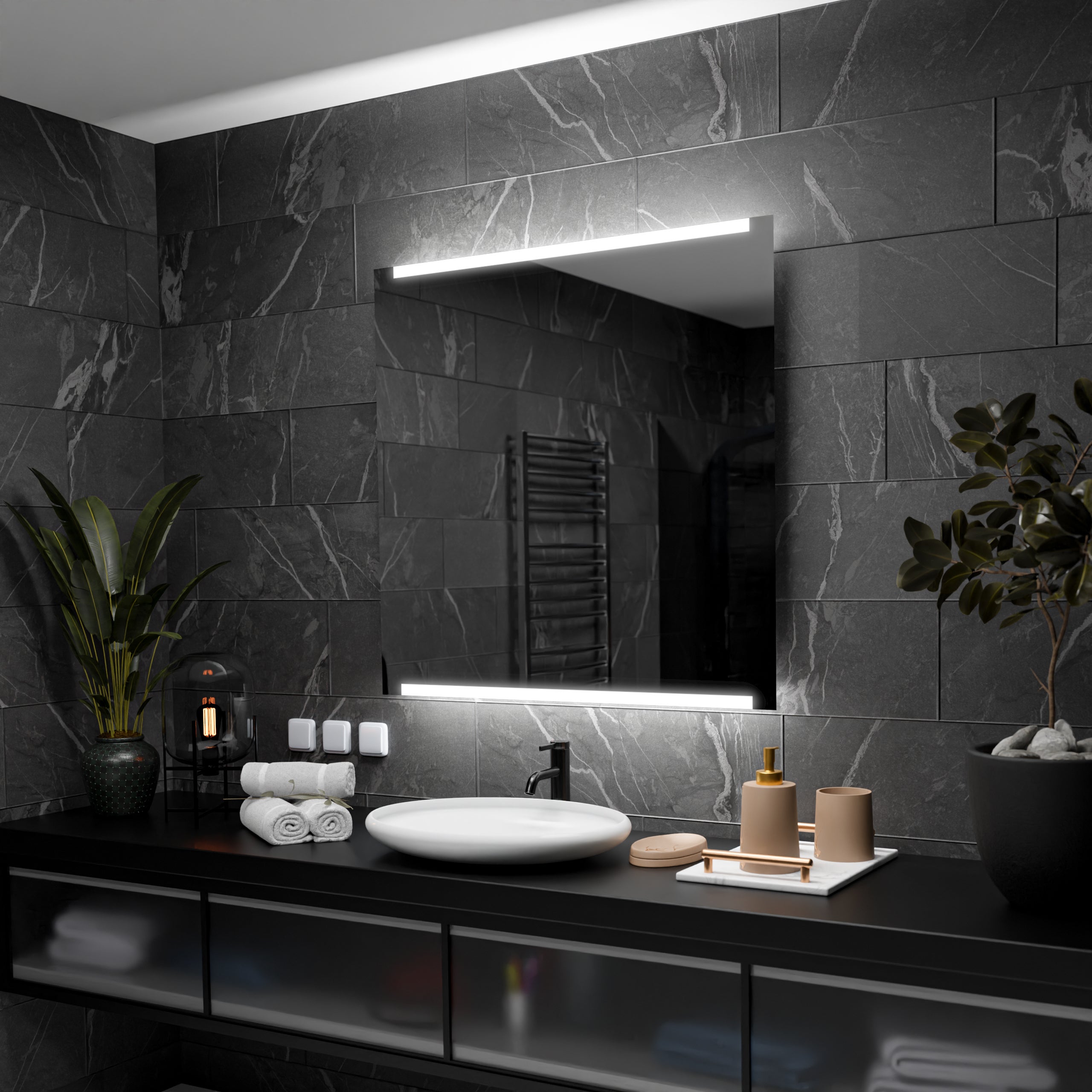 Miroir De Salle De Bain LED Moderne Avec Interrupteur Et Horloge - Fixation Murale, Design Sobre