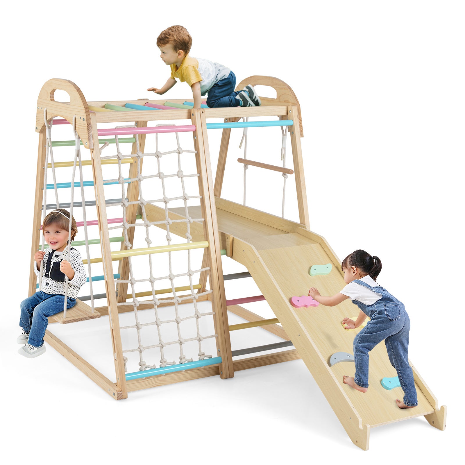 Costzon Salle de sport d'intérieur de la jungle, jouets d'escalade Montessori en bois de hêtre 8