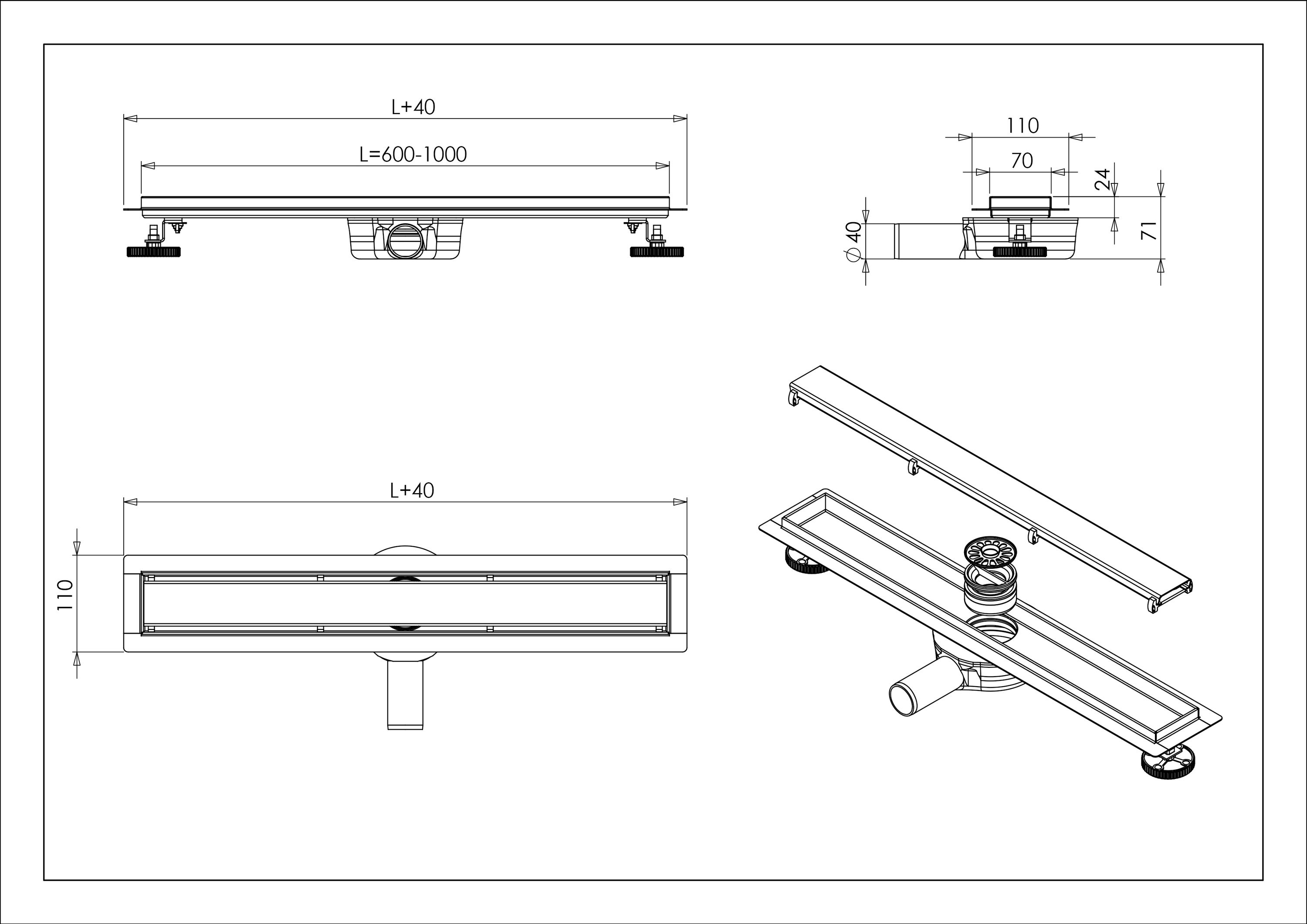 Bernstein Odpływ liniowy FlexGT02 obrotowy syfon stal nierdzewna 90cm - 5