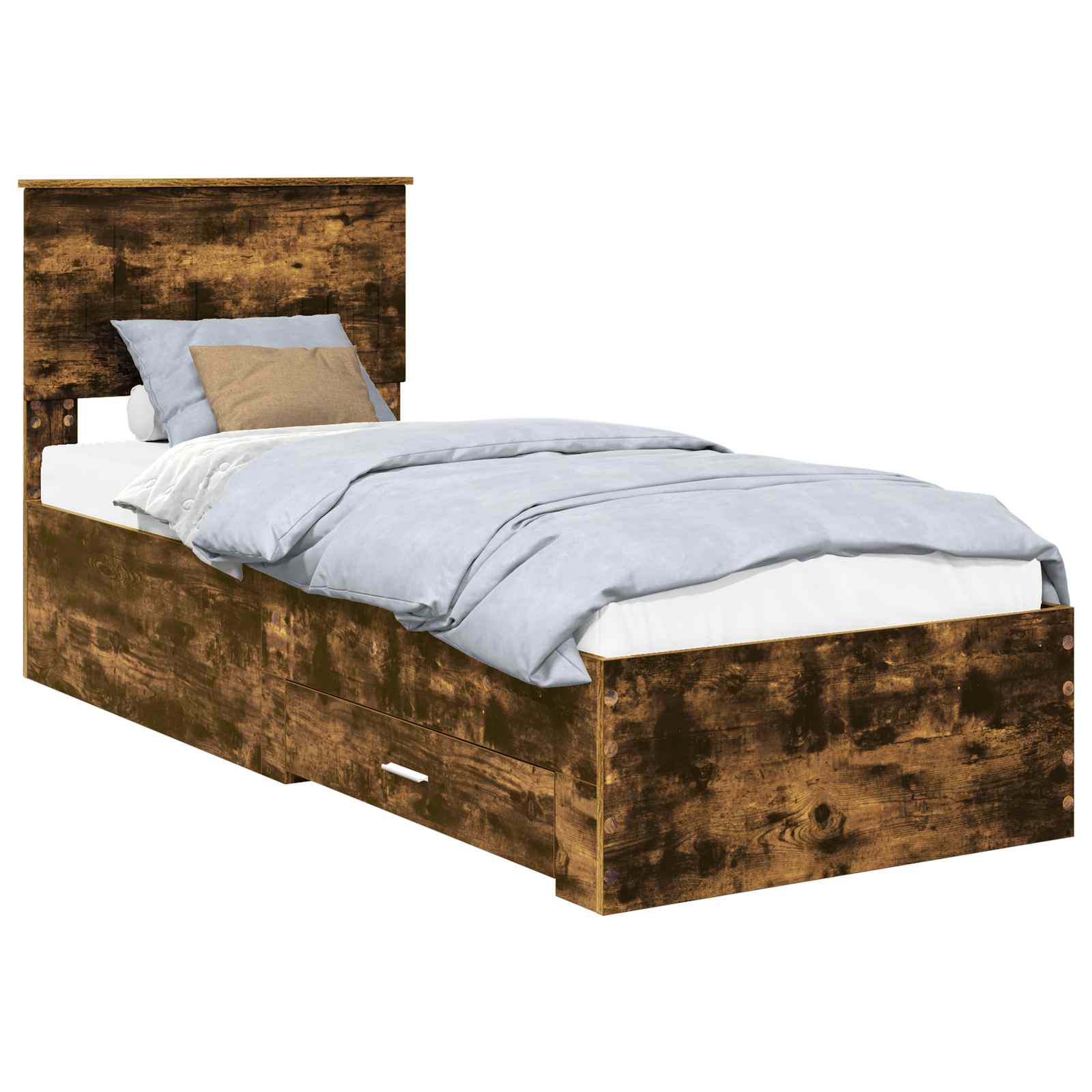 Cadre de lit chêne fumé et argent, panneau de bois, pour la chambre, 75 × 190 cm - 2