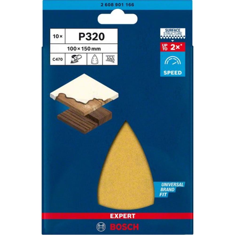Bosch Professional 10x Carte abrasive Expert C470 con 7 fori (per Legno duro, Vernice su legno, 100x150 mm, Grana 320, accessorio Levigatrice palmare) - 2