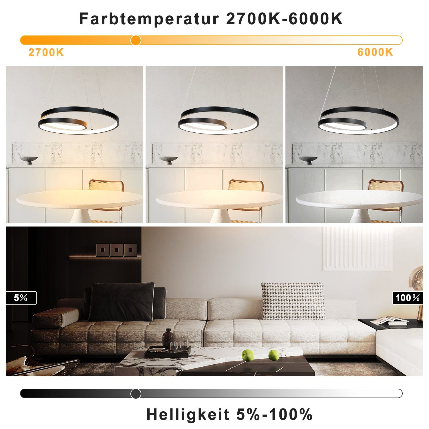 ZMH Lampa wisząca 40 cm, nowoczesny design do salonu, sypialni, kuchni i jadalni - 4