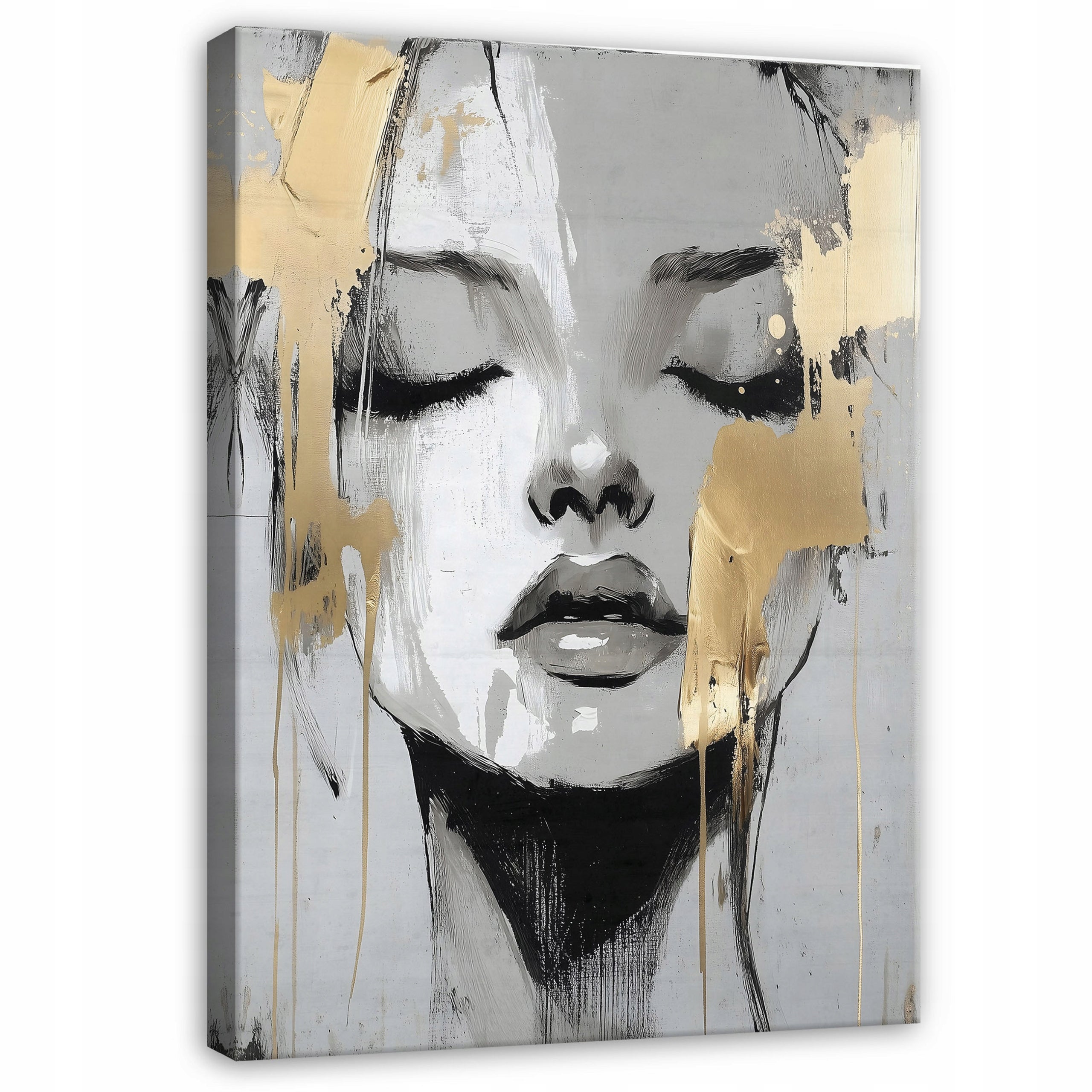 KQZVCU Grand Tableau Mural Doré Et Blanc - Peinture Abstraite - Impression Sur Toile Dorée Texturée Pour Décoration De Salon - 80 X 110 Cm - Cadre Intérieur