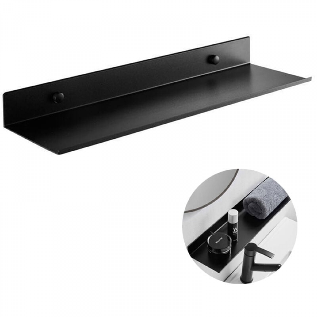 Raft plutitor din metal negru mat Potrivit pentru living, bucătărie, baie, dormitor etc50 × 13,3 × 5 cm, 1 bucată ăți 1buc