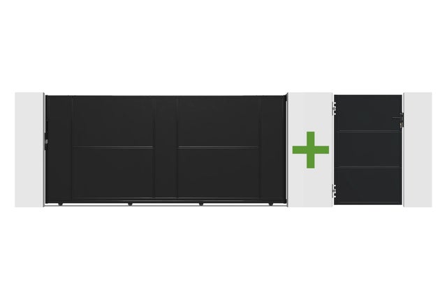 Portail coulissant acier 3,5m NALI H.160cm noir + Portillon H.160cm noir