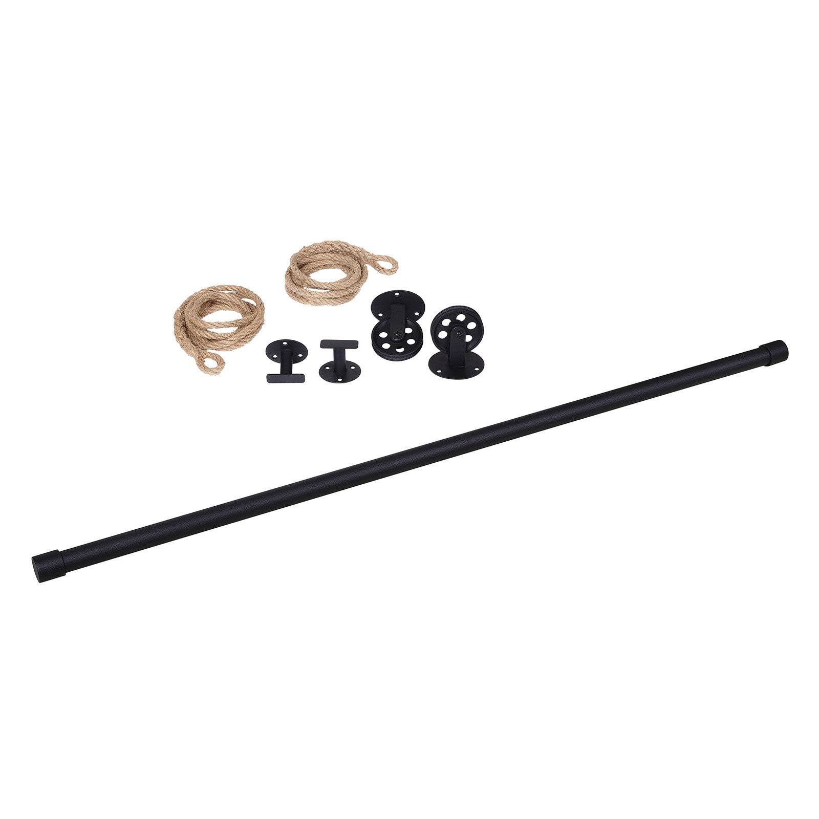 Penderie suspendue bois L100cm noir avec corde et poulie LANO - 6