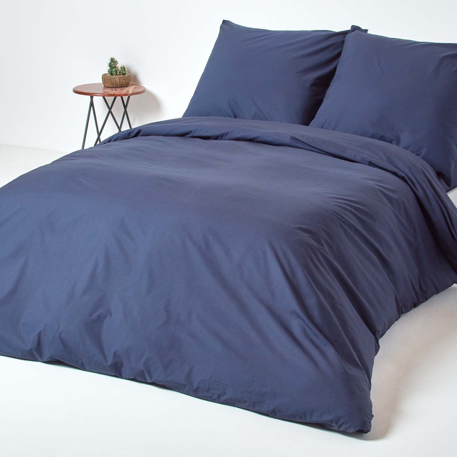 Parure de lit 3 pièces 100 % coton égyptien avec 1000 fils au pouce carré, réversible, bleu marine/bleu clair, avec pattes de couette d'angle – Lit