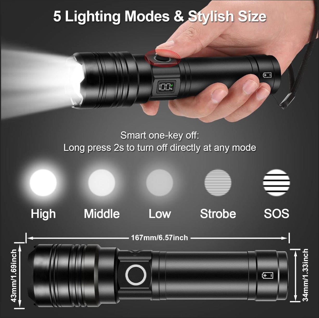 Lampe Torche LED Ultra Puissante, Lampe de Poche