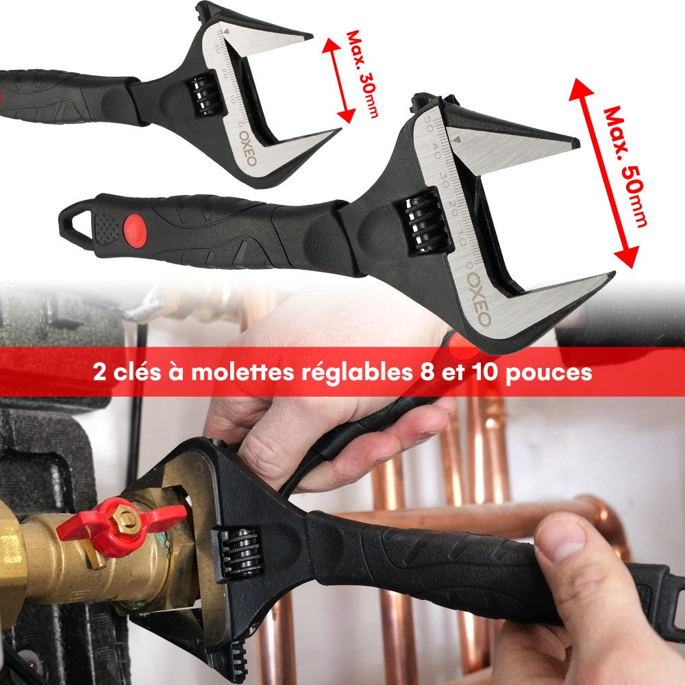 Kit plombier 5 outils - coupe tube PVC - 2 Clés à molette grande ouverture - Mini coupe tube Cuivre - Coupe tube Cuivre 5-50mm - 5