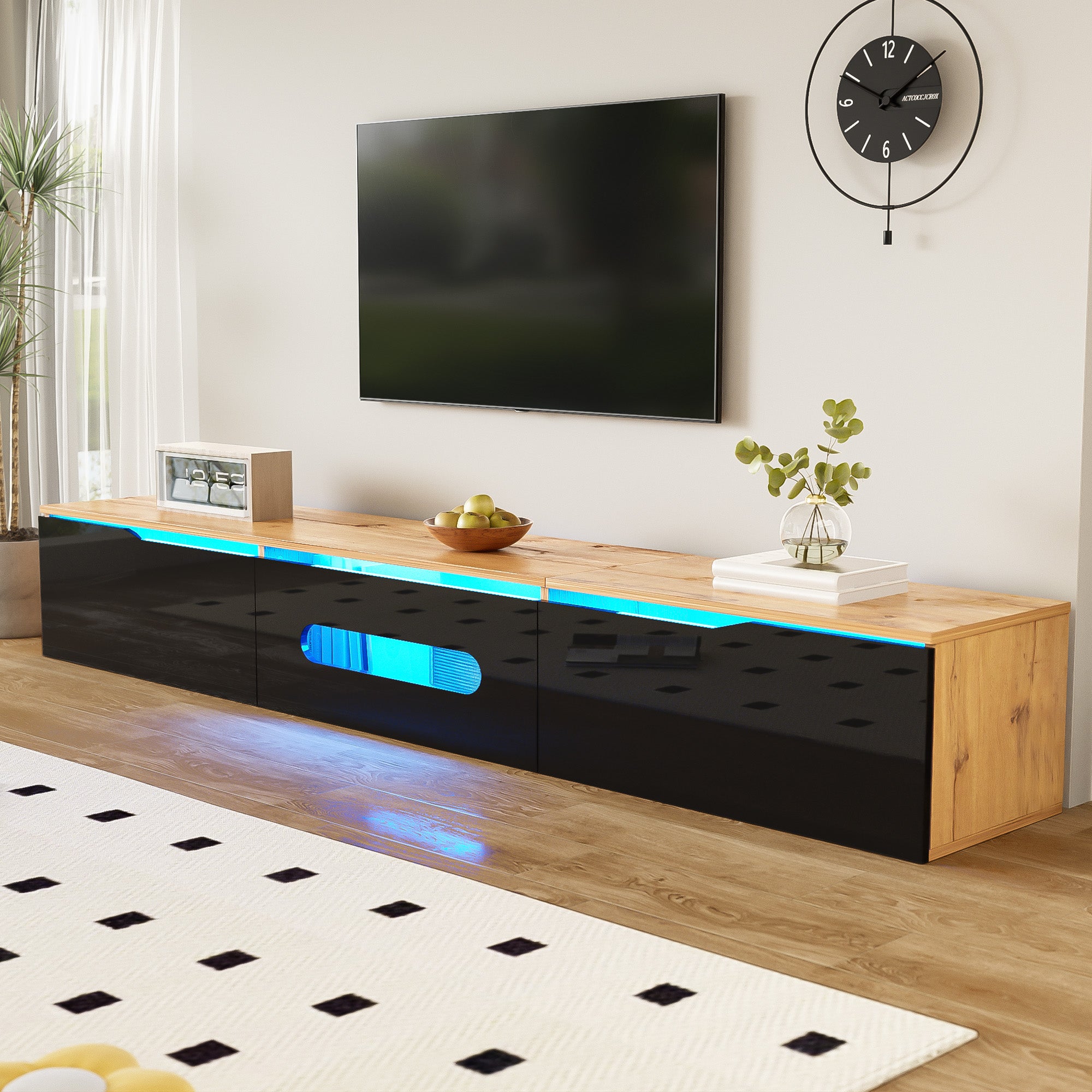 Meuble TV avec Rangement Intégré et LED RGB 16 Couleurs, Montage au Mur ...