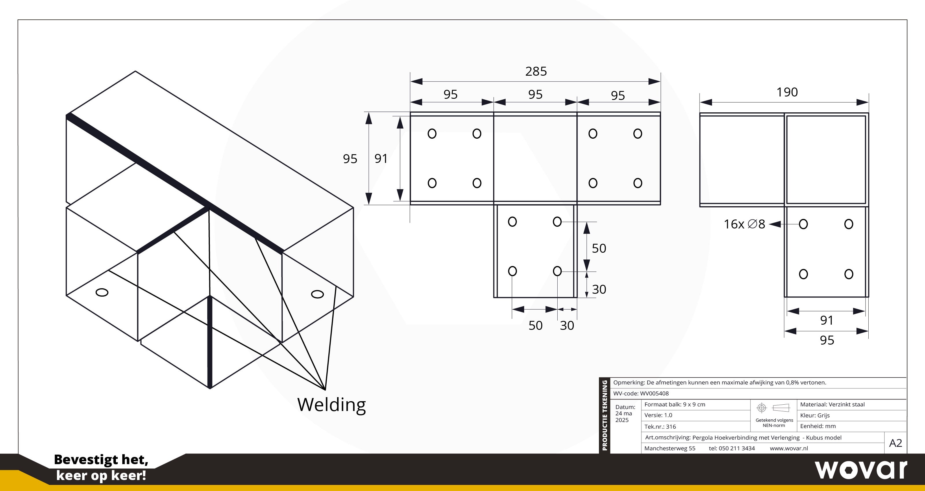 Wovar Connexion d'angle de Pergola avec Mètre pour poteaux 9 x 9 cm Modèle Cube - Par Pièce - 4