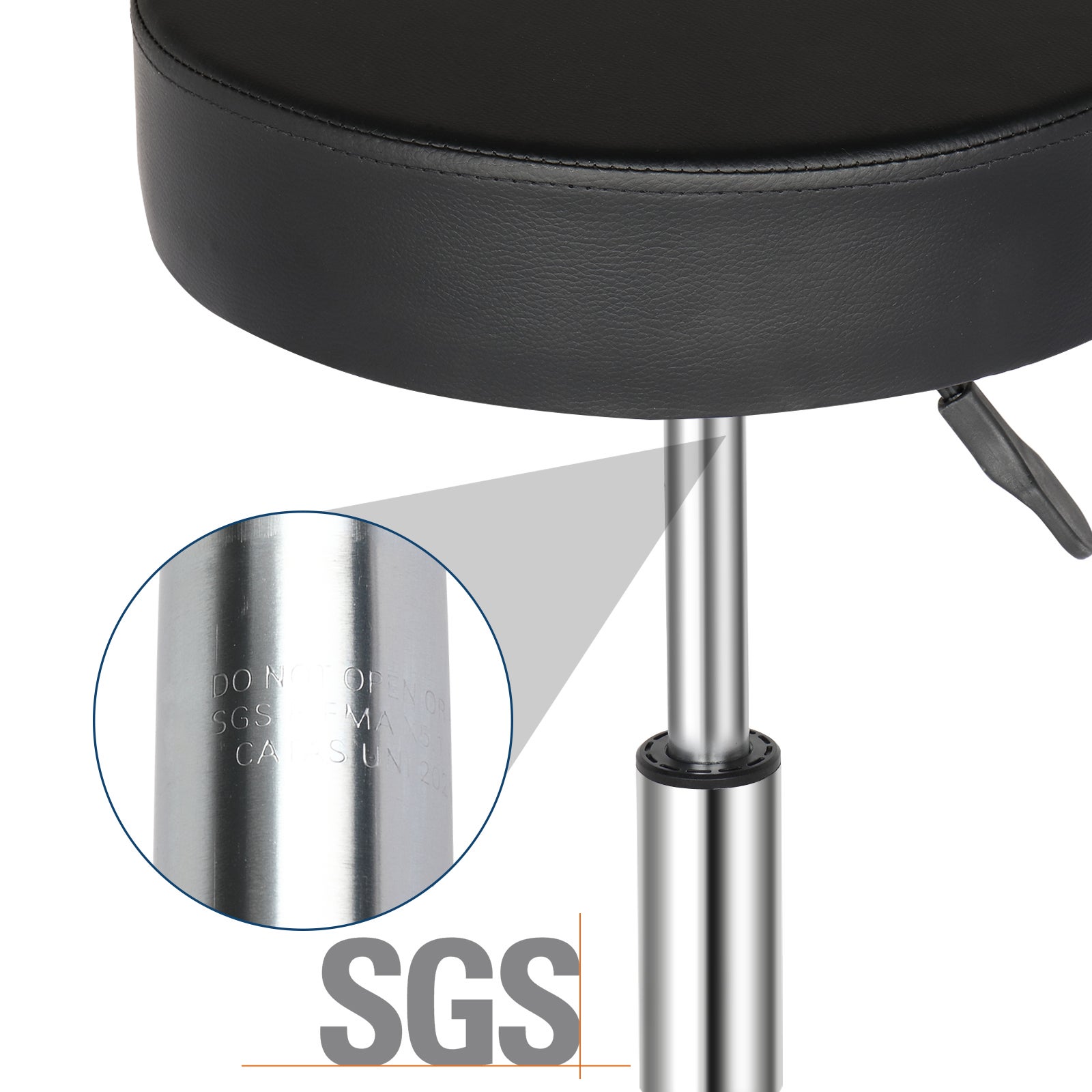 Siège Rond Noir en Simili Cuir Semi-PU avec Vérin à Gaz Certifié SGS, Coussin Épais de 8cm en Mousse Moulée, Roulettes en Nylon, Capacité de 150kg - 3