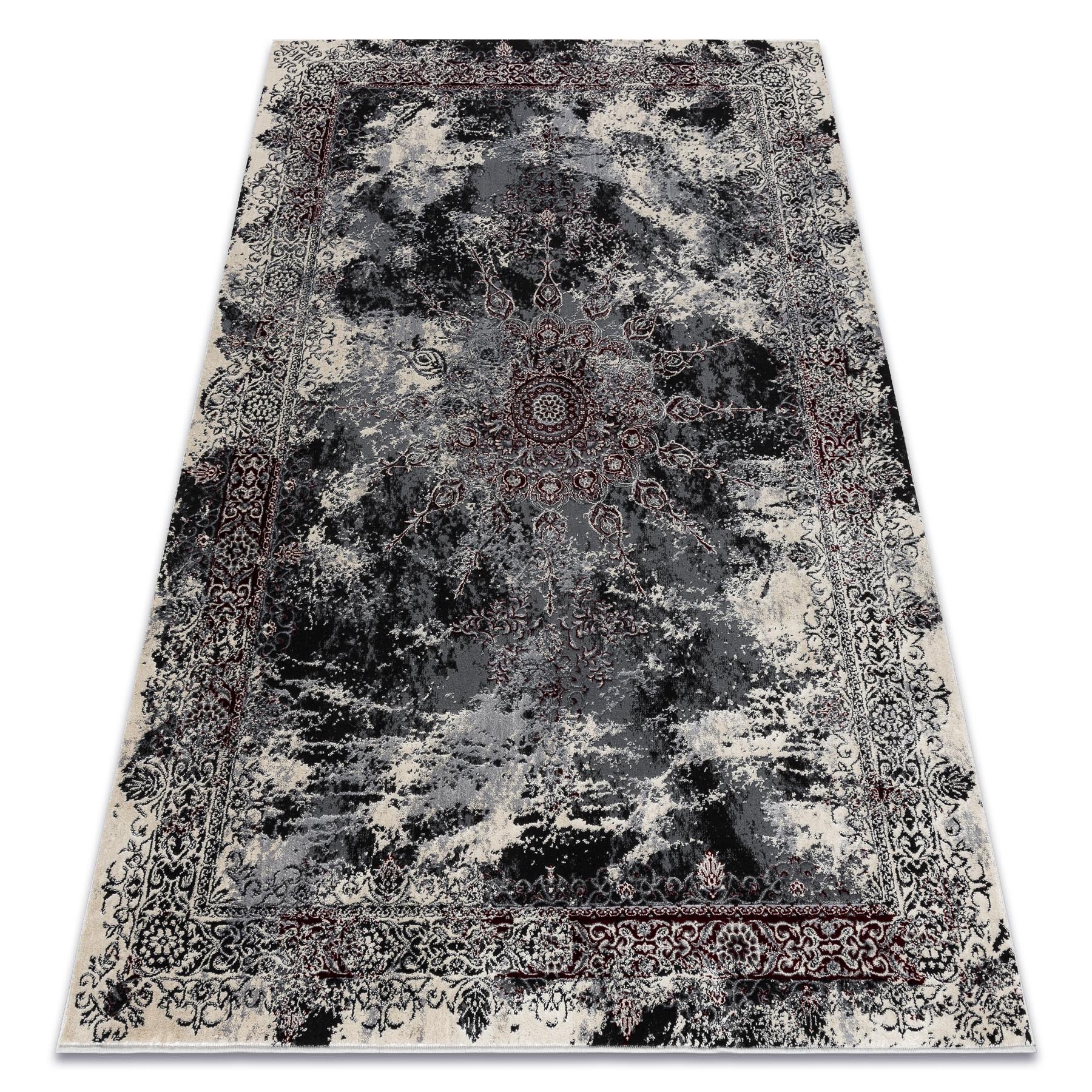 Dywan VINCI 1407 nowoczesny Rozeta vintage przecierany - Strukturalny kość słoniowa / czerwony 140x190 cm