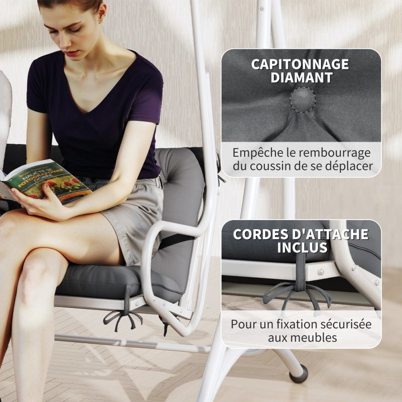 Coussin de banc matelas assise dossier pour banc de jardin coussin balancelle canapé 3 places grand confort 150 x 98 x 8 cm gris - 3