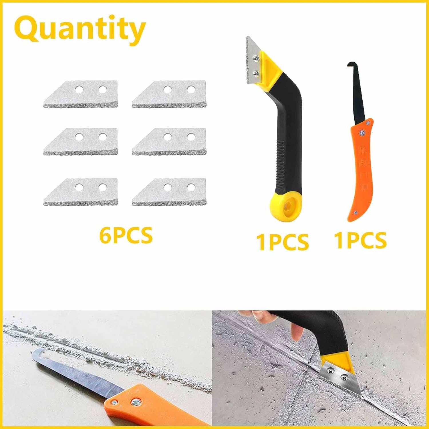Set de 8 grattoirs pour joint carrelage – Outils pour enlever le coulis et nettoyer les joints, avec 6 lames interchangeables. - 5