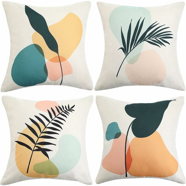 Housse de Coussin 45 x 45 Coussin Decoratif Canape étui Coussin à Feuilles Jaunes et Vertes Linge de Ferme Housses d'oreiller