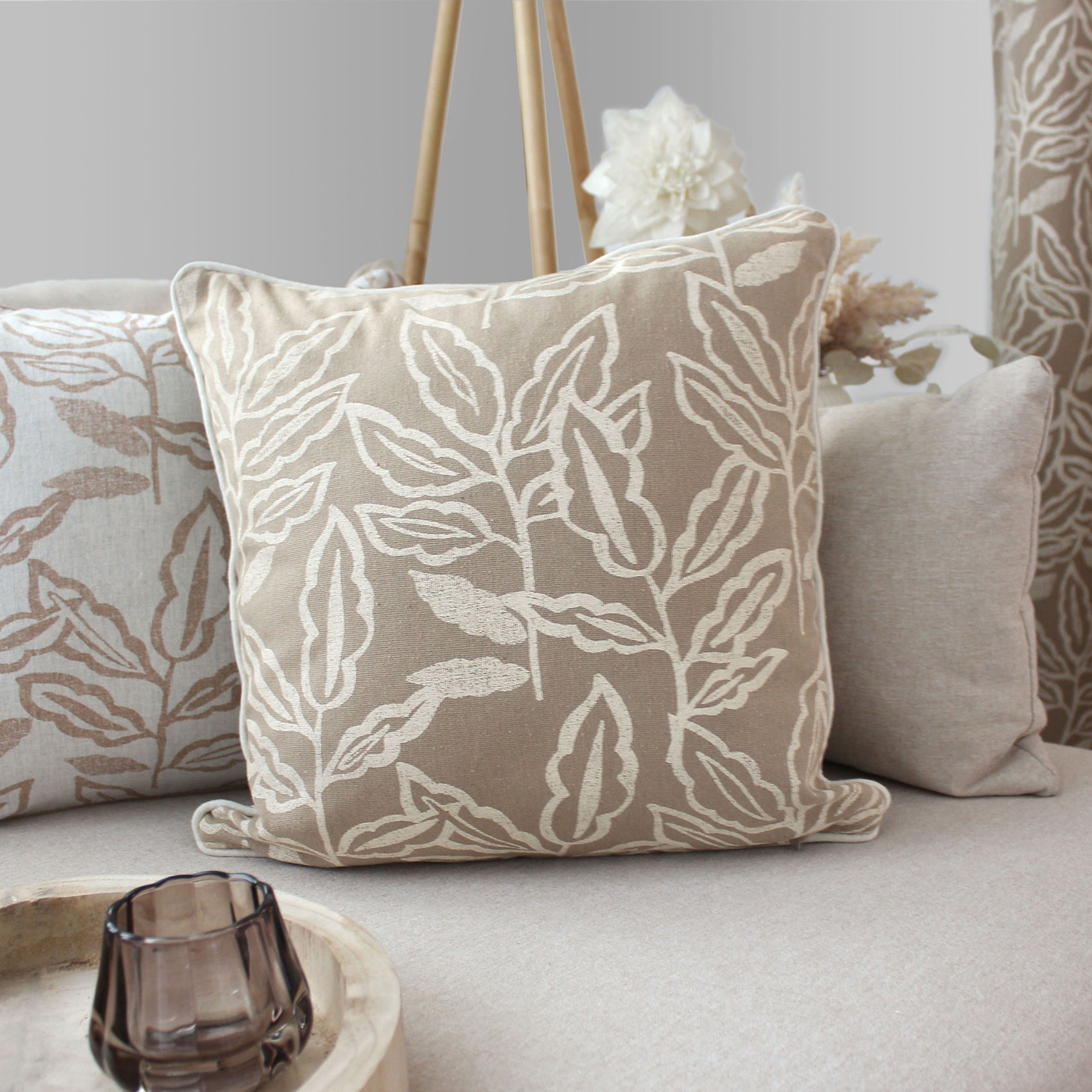 Coussin déhoussable en coton recyclé Chambray - Naturel - 40x40 cm - Coton/Polyester - 2