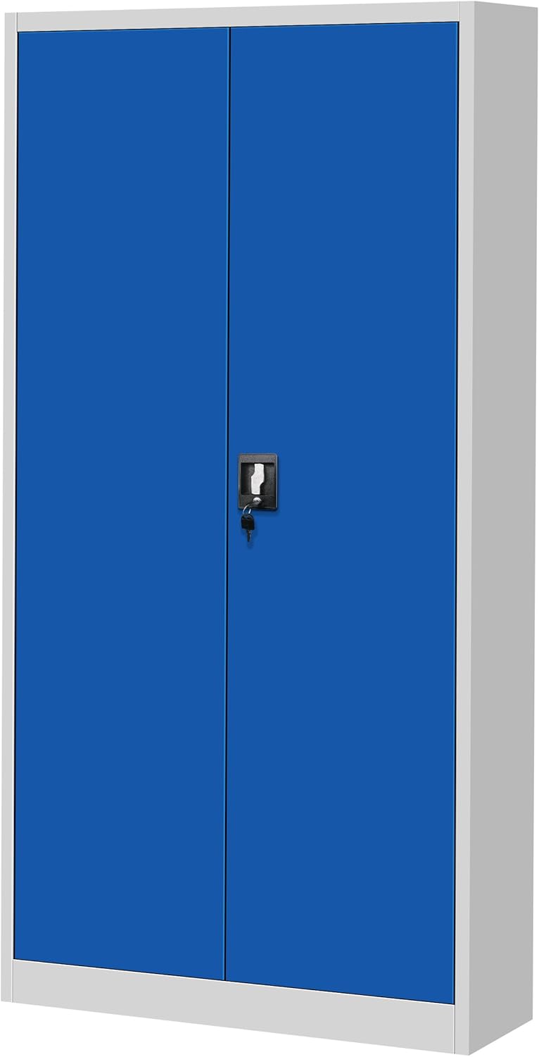 Set de 2 Armoire de Bureau de Rangement Métallique 4 étagères réglables 185 cm x 90 cm x 40 cm Gris-Bleu - 6