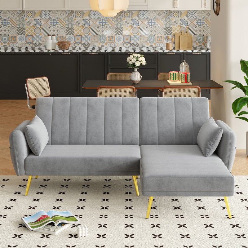 Nowoczesna sofa narożna w kształcie L - 3-osobowa - welur - szara