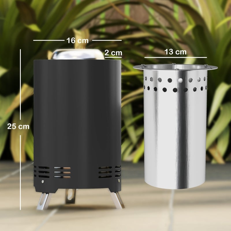 Bacia de Fogo Inox Ø16x25cm, Churrasqueira com Atiçador, Lareira sem Fumaça para Jardim, Varanda, Churrasco e Acampamento, Cor Cinza - 3