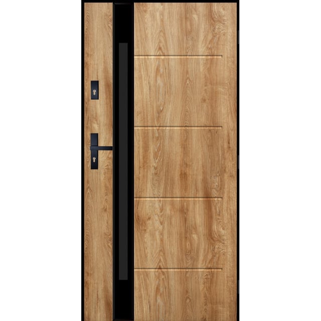 Porte d'entrée DORADE en winchester 100x200 cm - Avec Poignée et serrure - Poussant Droit
