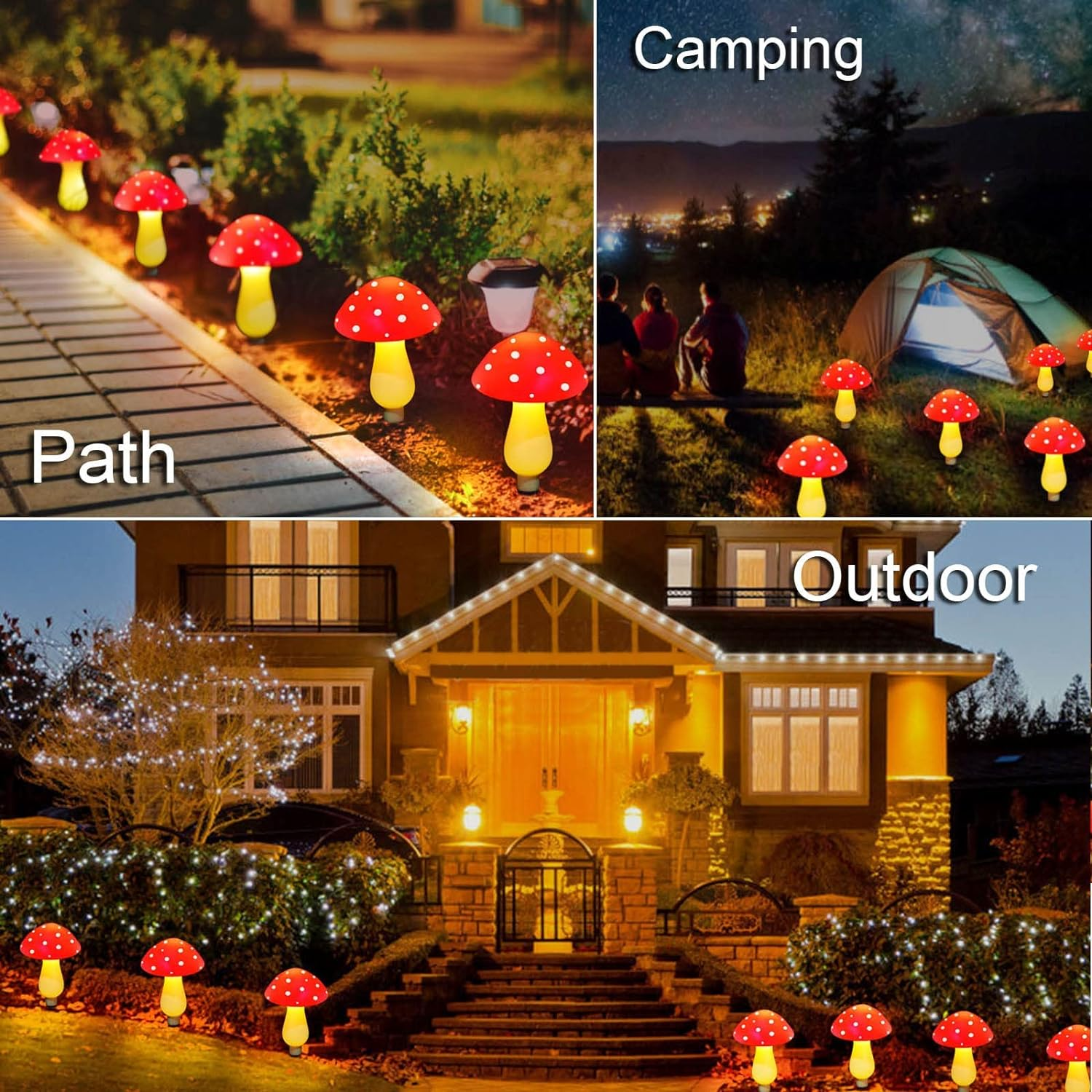 【6 lumières】Éclairage extérieur blanc chaud de champignon rouge solaire à LED - 5