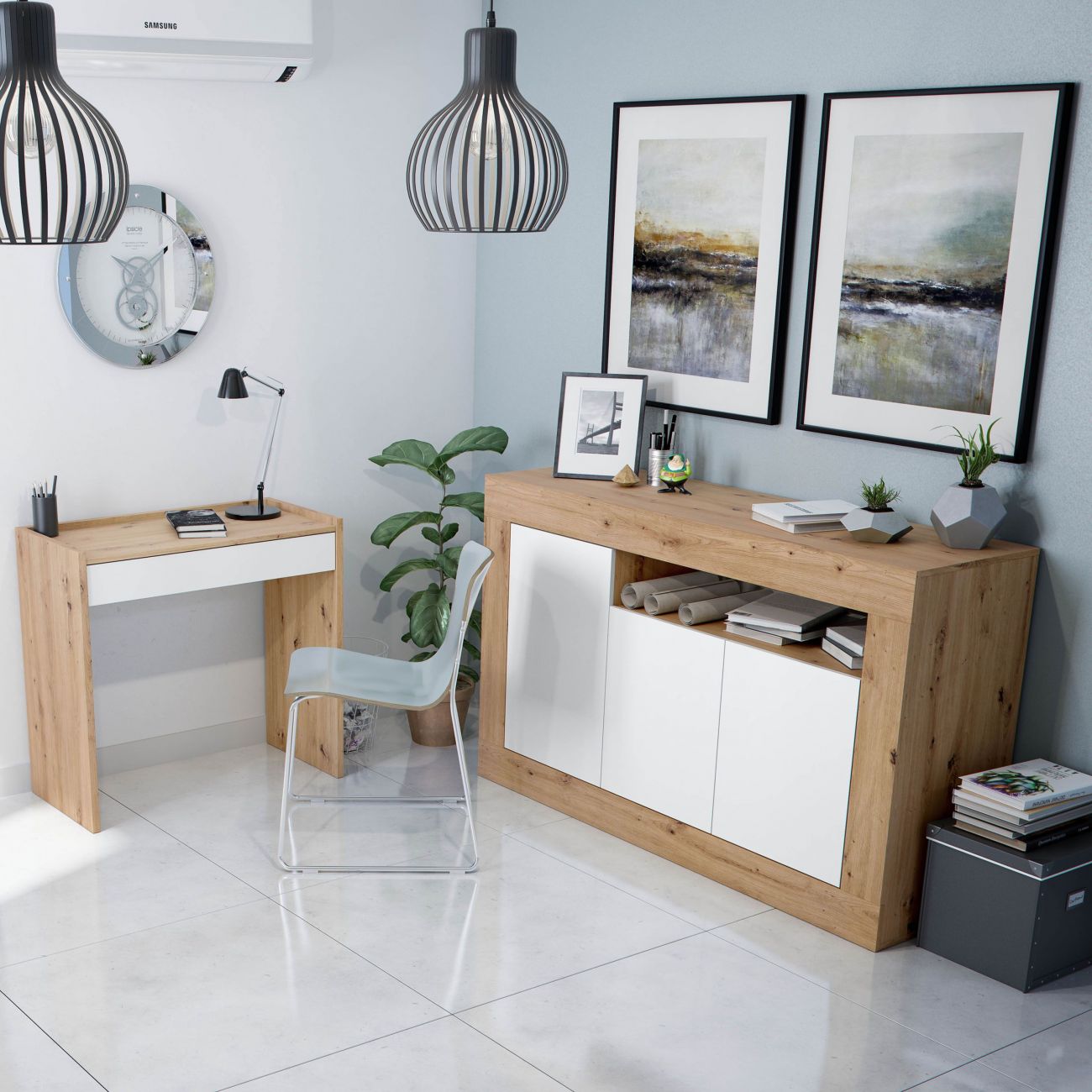 Buffet a 3 ante e 1 foro Velho - Rovere Nodi e Bianco Artik 87 A X 144 AN X 42 P - 4