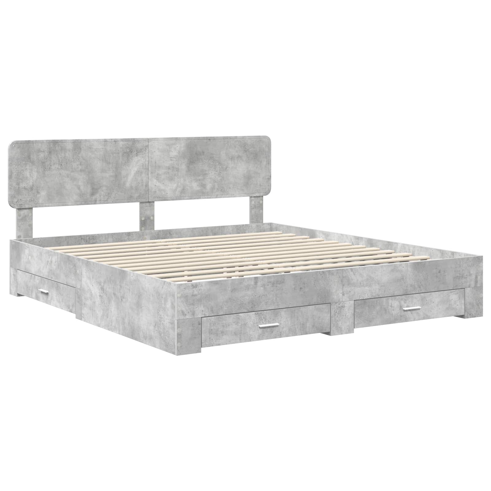 Cadre de lit gris béton 200 x 200 cm panneau de bois - 4