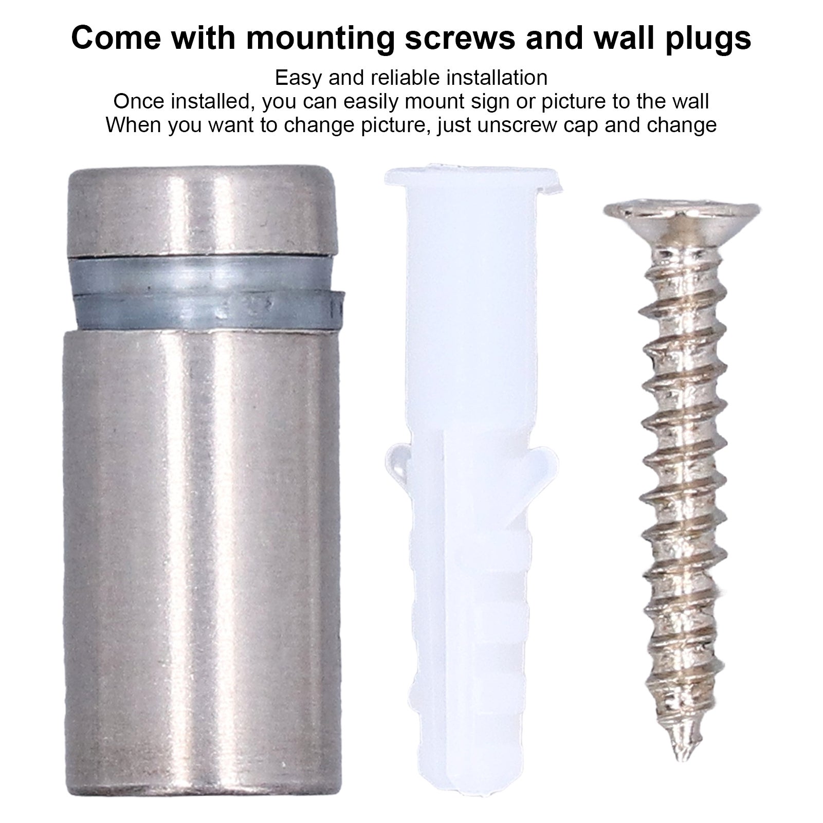 12 entretoises murales inox brossé 1/2″×1″, fixations pour panneaux acryliques - 5