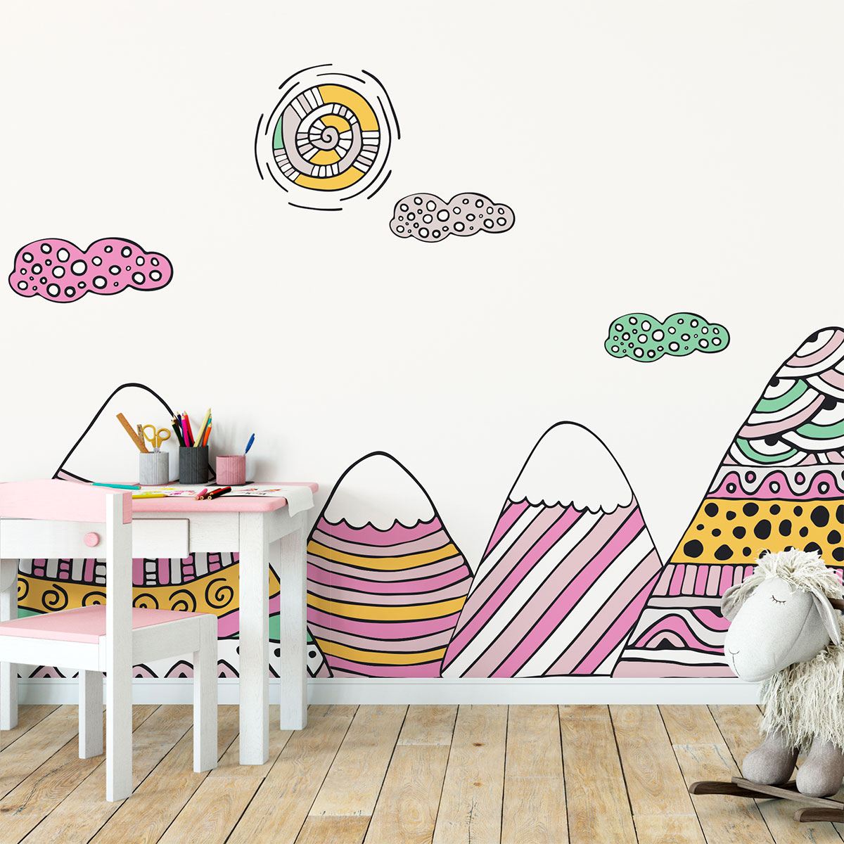 Vinilo niño escandinavo de montaña amika - adhesivo de pared - revestimiento sticker mural decorativo - 80x120cm
