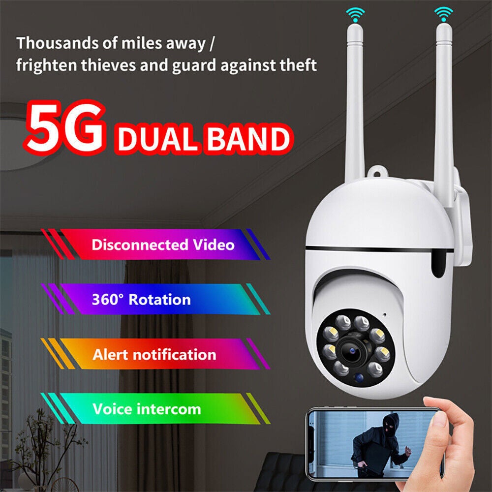 Camera de Surveillance Exterieure IP WiFi 2.4 + 5G HD 1080P Zoom x4 Suivi Humain Vision Nocturne Couleur avec 64G TF Carte - 3