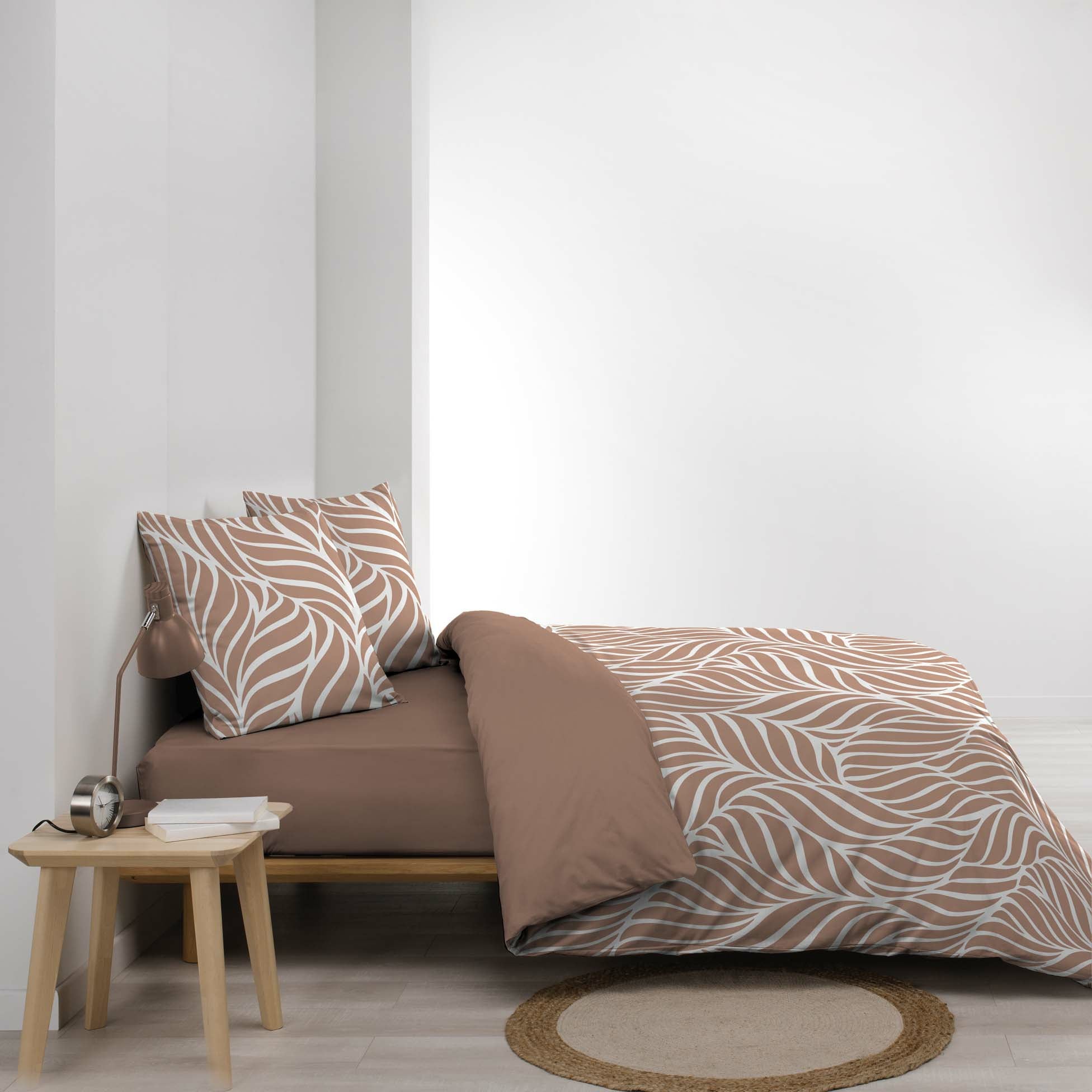Housse de couette 240 x 220 cm imprimée 57 fils – MORGANE Mocha – 2 taies incluses - 3