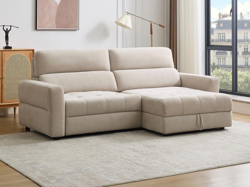 Sofá rinconera derecho eléctrico con asiento deslizante de tela beige olmerio