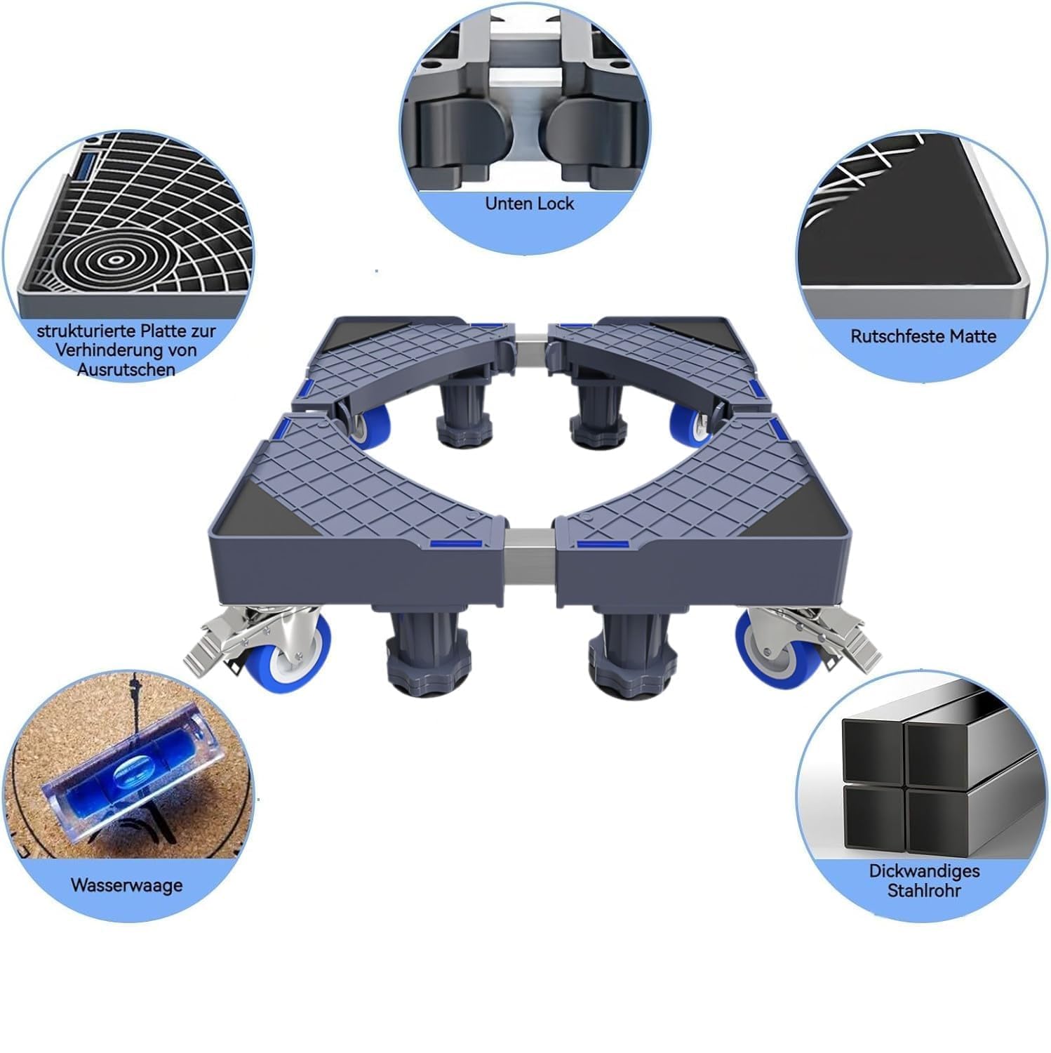 Support Machine a Laver Seche Linge,Socle Machine a Laver Réglable, Rehausseur Machine a Laver avec 4 Roulettes,Antivibration jusqu'à 200 kg - 4