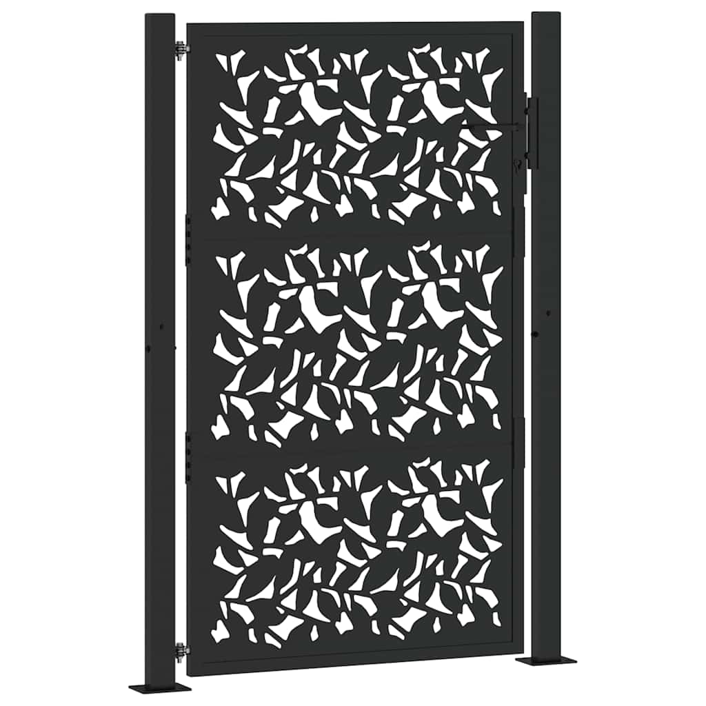 vidaXL Portail de jardin noir 100x150 cm en acier avec motif feuille - 2