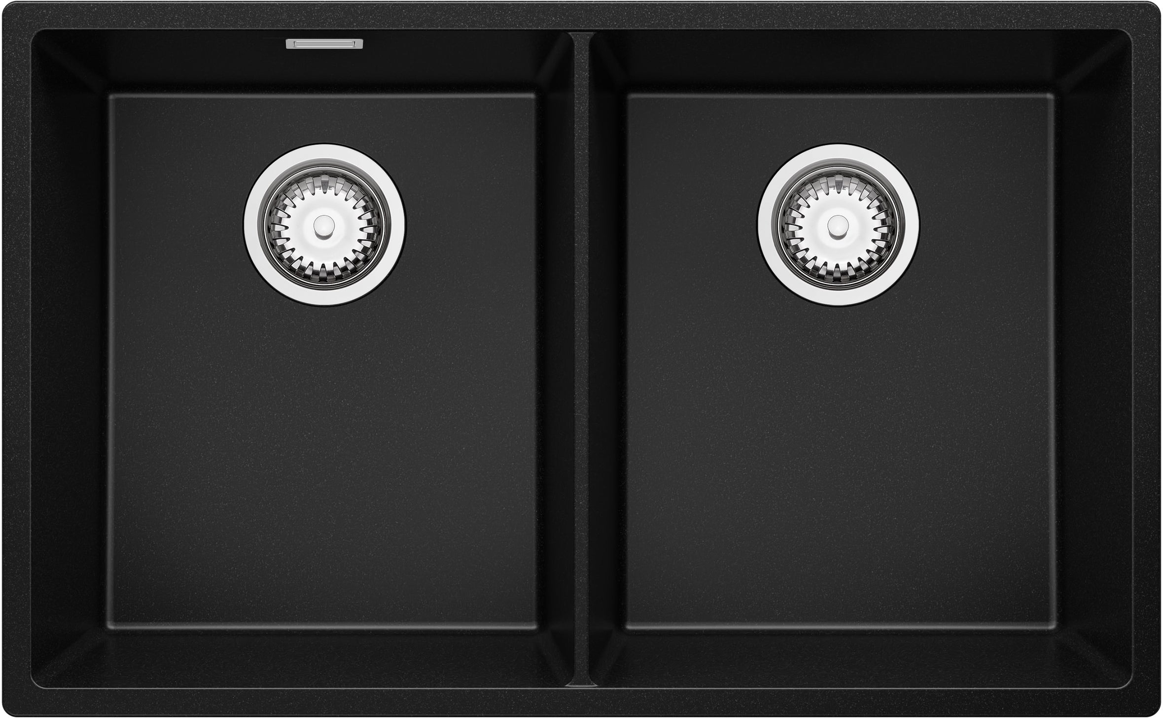 Zlewozmywak Czarny 76x47cm, Zlew Kuchenny 2 Komorowy + Syfon, Nablatowy do szafki od 80cm - Londyn Slim Twin PRIMAGRAN