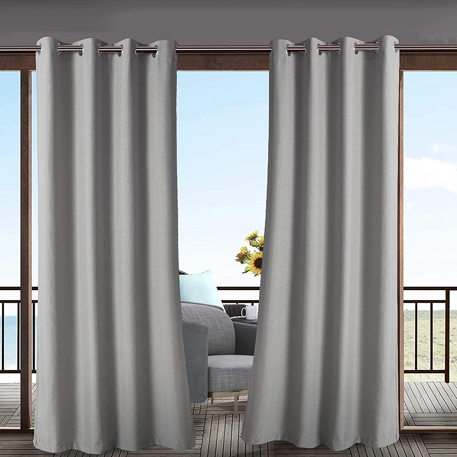 Wodoodporna, zaciemniająca i odporna na blaknięcie zasłona zewnętrzna na werandy, altanki i tarasy, jasnoszara, 1 panel, 132 x 243 cm - 4