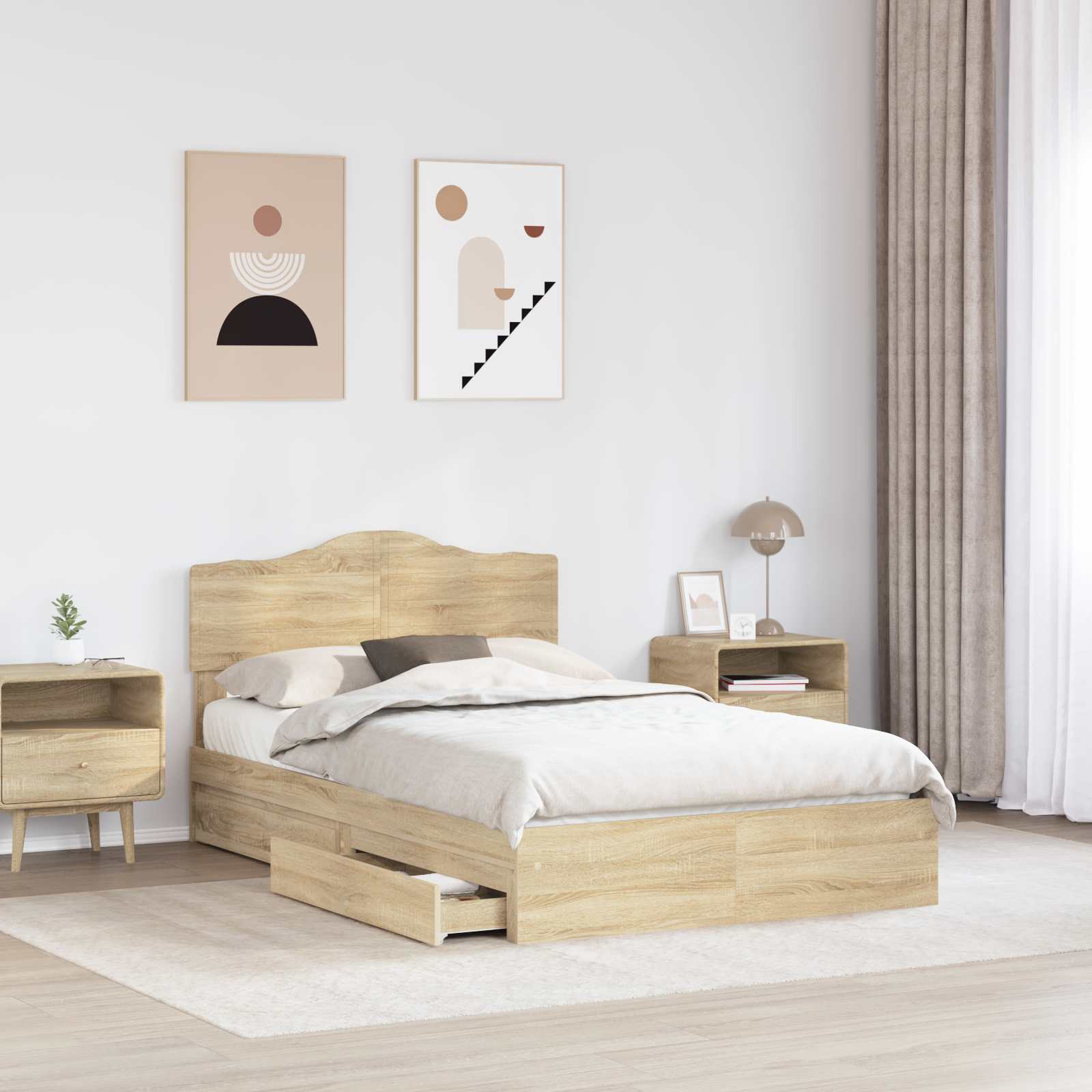 Lit de Rangement Chêne 135 x 190 cm Bois d'ingénierie - 3